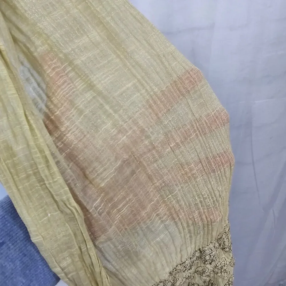 Green Boho Sheer Beaded Embroidered Shimmery Fringed Scarf - Picture 11 of 12